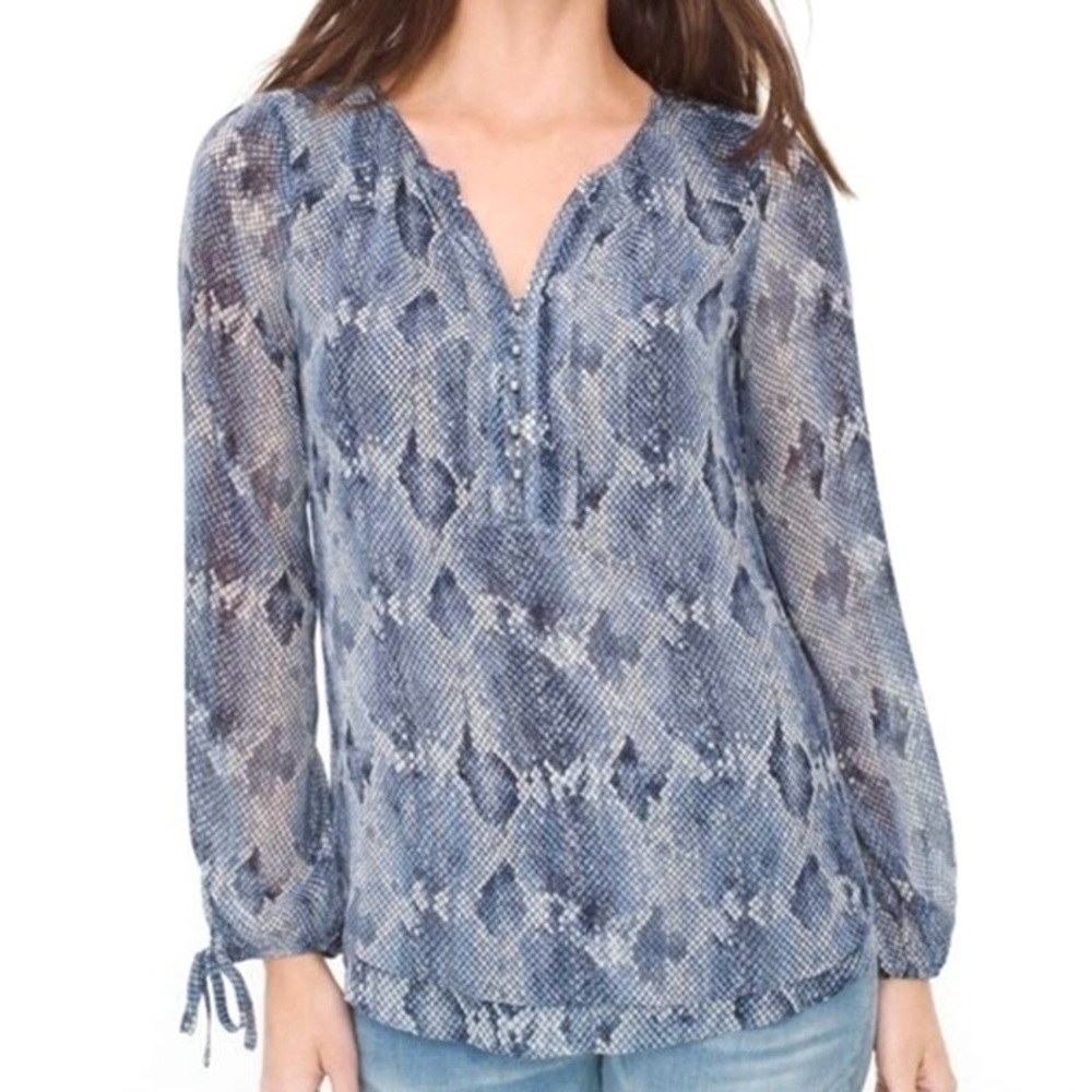 WHBM Snakeskin Chiffon Peasant Blouse Women’s Size 8 Layered Pullover V-Neck
